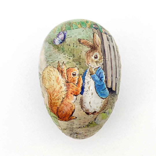 3-1/2" Peter Rabbit with Squirrel Nutkin Papier Mache Easter Egg Container ~ Germany